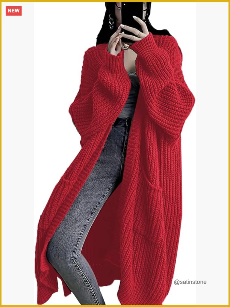 Long Open Front Cardigan Sweater With Pockets Oversized Duster Coat